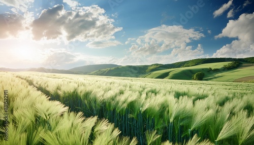 green wheat field and sunny day