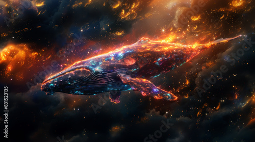Cosmic whale made of stars and energy strings in deep space © Kondor83