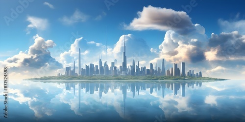 Visualizing a Futuristic Cityscape  Skyscrapers Merging with Clouds to Emphasize Cloud Computing. Concept Cloud Computing  Futuristic Cityscape  Skyscrapers  Visualizing  Technology