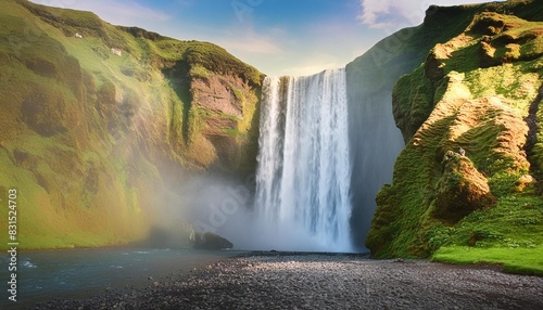 long exposure at skogafoss waterfall in iceland