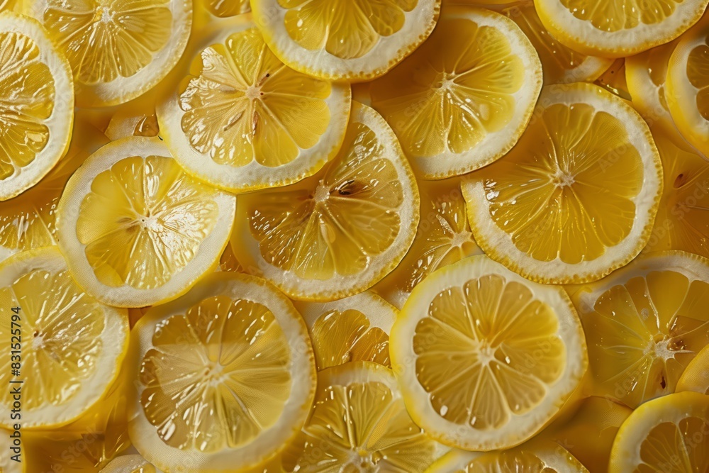Fresh lemon slices pattern backgrond, close up 
