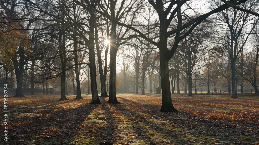 Naklejka premium Trees without leaves in the autumn sunlight