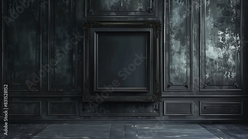 Dark empty room with grunge walls and wooden floor.