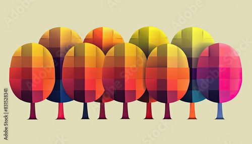 group of trees in the image shows a vibrant display of different colors,