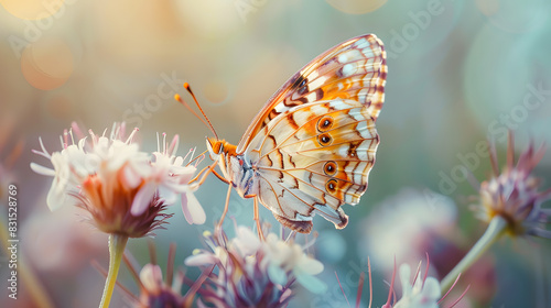 A butterfly is sitting on a flower photo