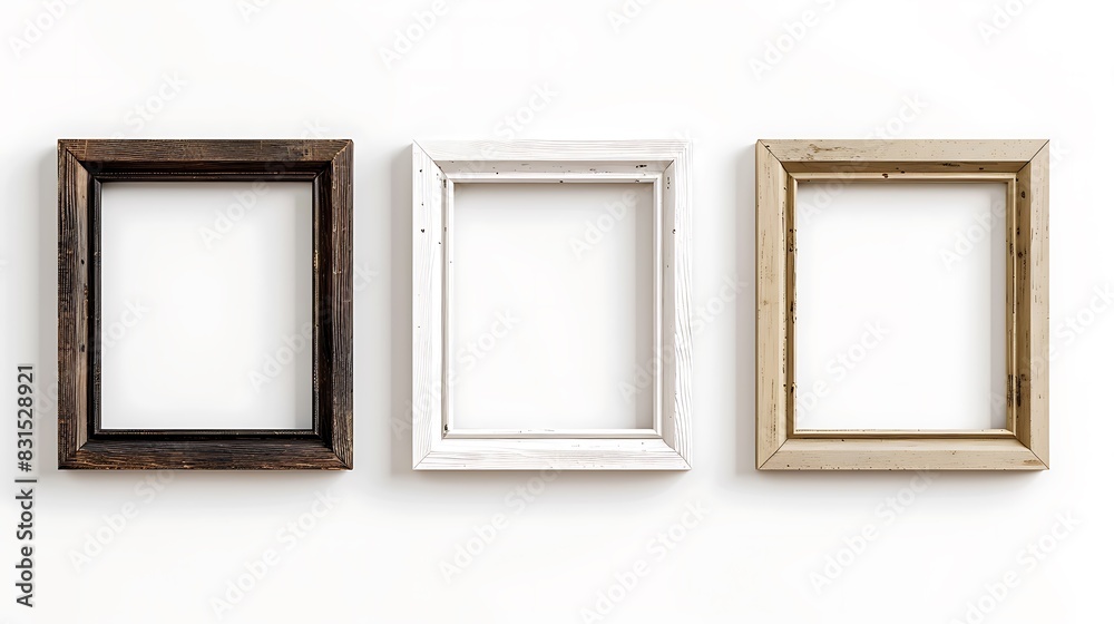 Three wooden frames on a white background. Three wooden frames on a white background.