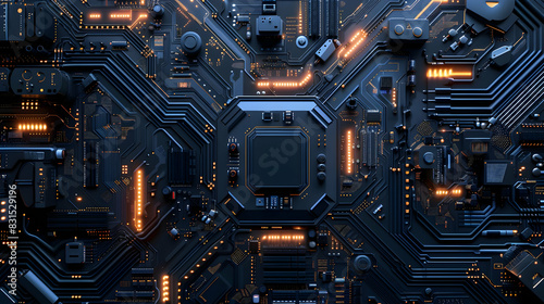 Abstract Hi tech digital circuit electronic mainboard computer futuristic technology background, Generative AI