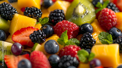 A bowl of fruit salad with a variety of fruits including strawberries