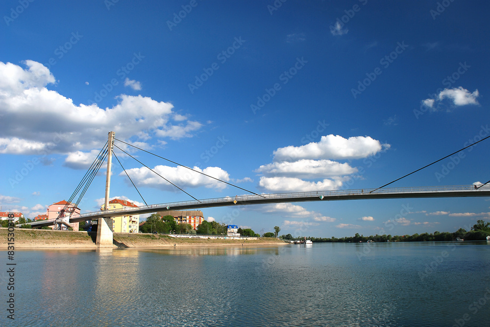 Obraz premium Sremska Mitrovica-Panoramic view of the city of Sremska Mitrovica on a river Sava in Serbia