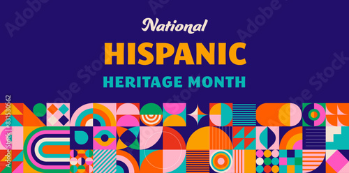 National hispanic heritage month celebration. Background, banner and card with flowers. Geometric colorful concept design floral pattern