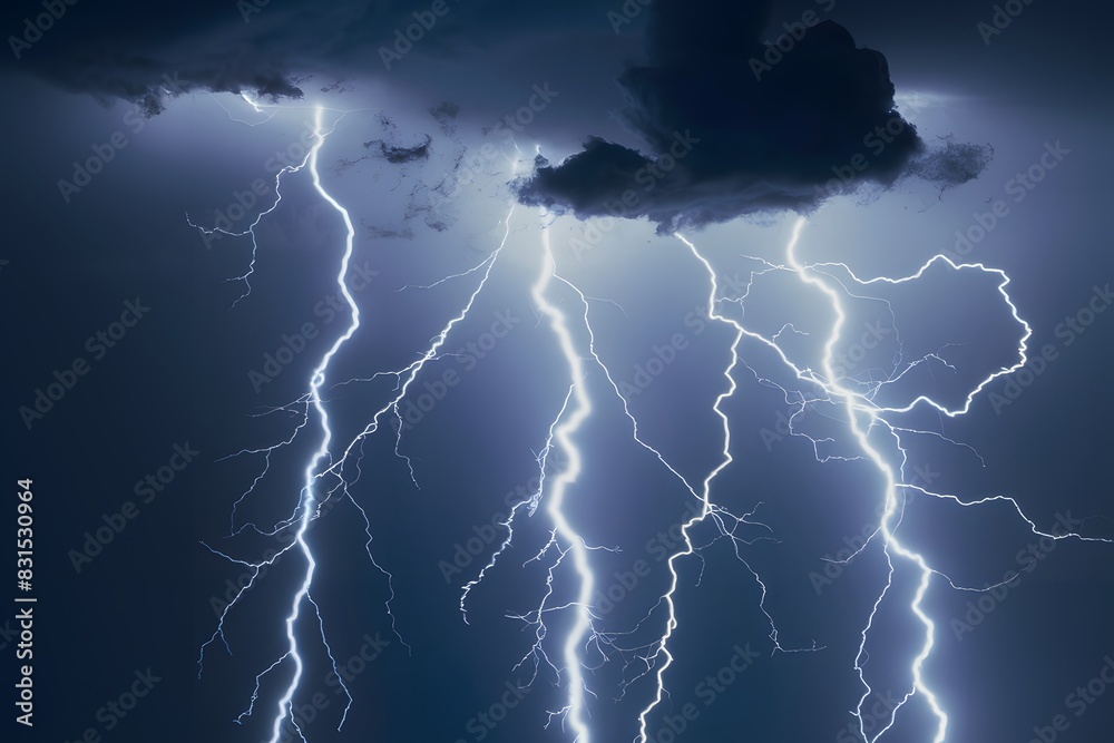 Dark stormy sky with multiple lightning bolts captures raw power of impending storm Dark stormy sky with multiple lightning bolts captures raw power of impending storm