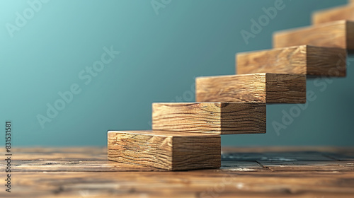 wood stairs on wooden floor with Inflation concept. photo