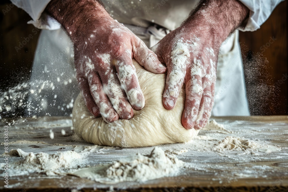 hands of baker's male knead dough hands of baker's male knead dough