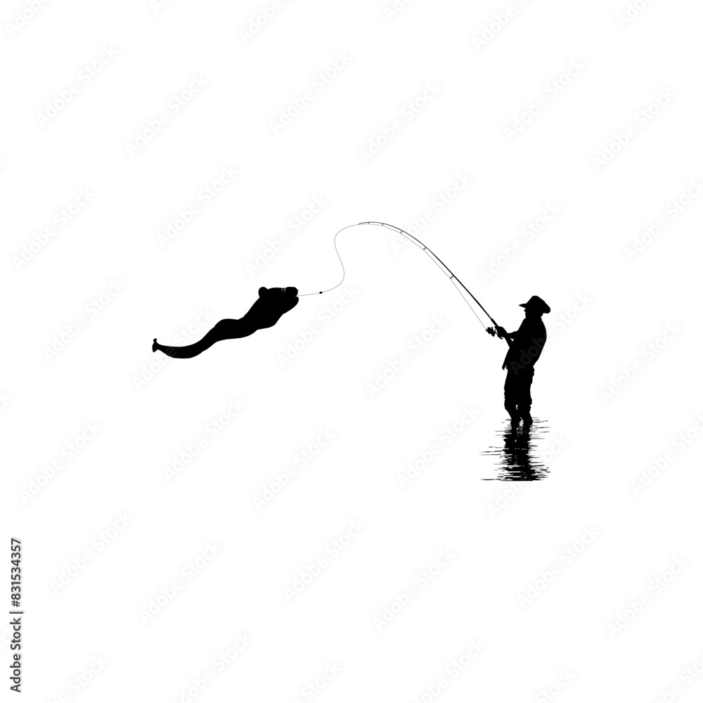 Silhouette of the Fisherman or Angler Catch Moray Eel, can use for Art Illustration, Logo Gram, Sticker, or Graphic Design Element. Vector Illustration Silhouette of the Fisherman or Angler Catch Moray Eel, can use for Art Illustration, Logo Gram, Sticker, or Graphic Design Element. Vector Illustration