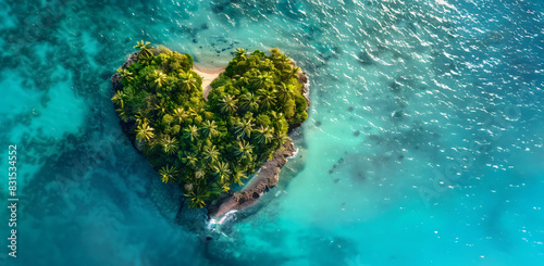 heart shaped paradise island with clear water and copy space