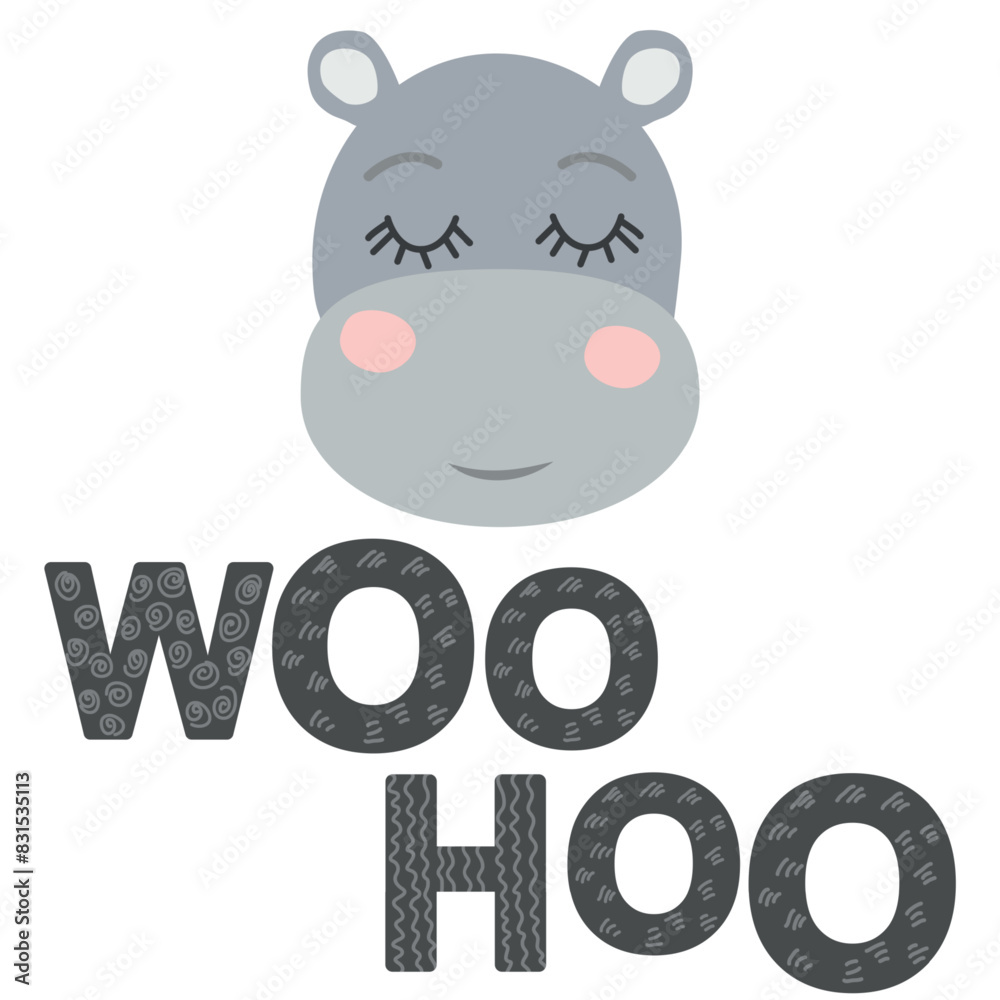 Fototapeta premium Cute face of an animal with lettering. Scandinavian style and pastel palette. baby posters, cards, clothes, childrens rooms