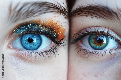 Closeup of a person with one blue eye and one brown eye, showcasing natural heterochromia photo