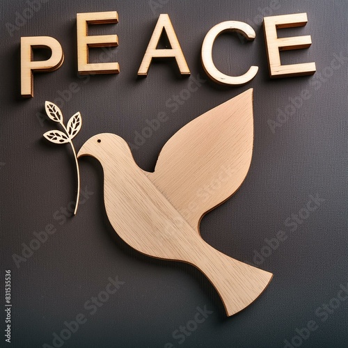 illustration peace and love et colombe en bois et en ia