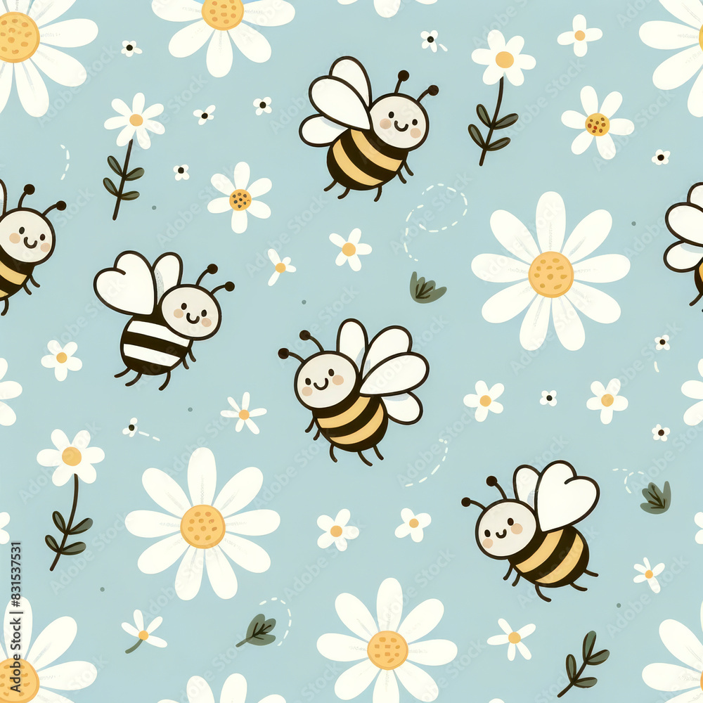 Playful Bees and Flowers Illustration Playful Bees and Flowers Illustration