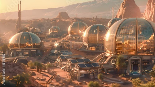 This modern city stands amidst mountains and desert terrain. Colonization of Mars photo