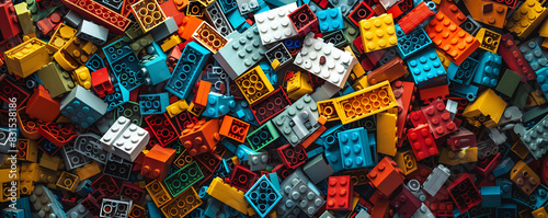 Colorful background made from various interlocking plastic bricks
