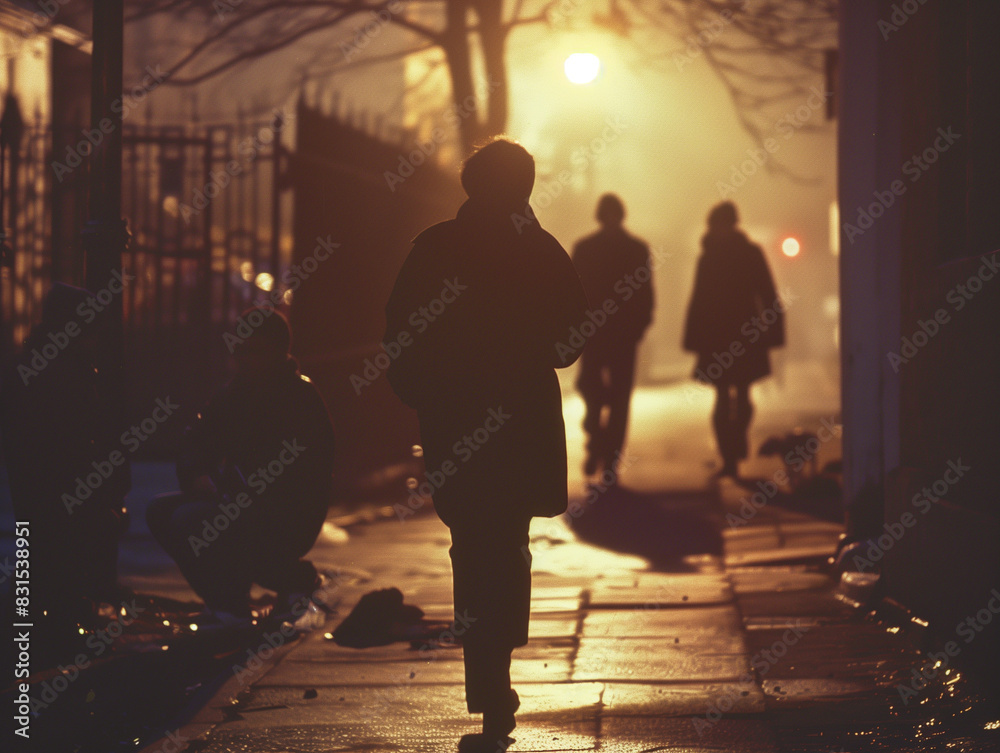 Woman walking on the street at night. Woman walking on the street at night.