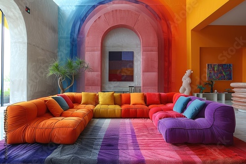 The sofa and carpet feature...