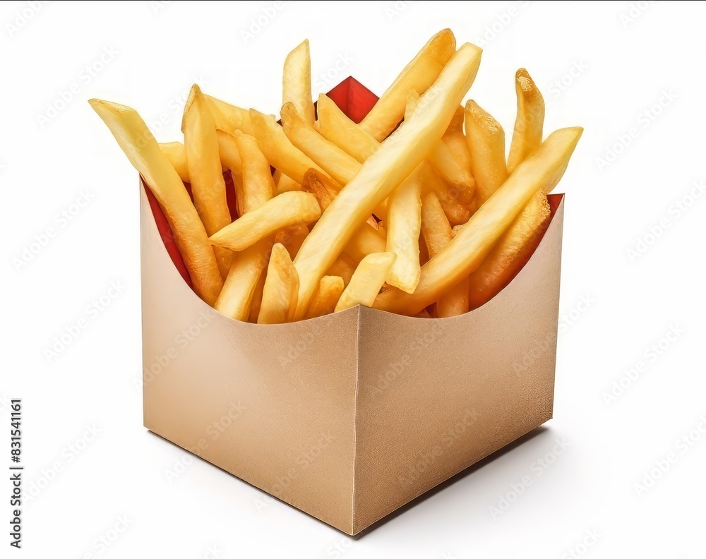 french fries in a white box mockup on isolated background french fries in a white box mockup on isolated background