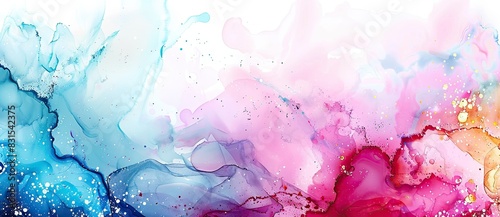 Abstract colorful watercolor background with alcohol ink splashes  in the style of rainbow color  white background  detailed  hyper realistic style. 
