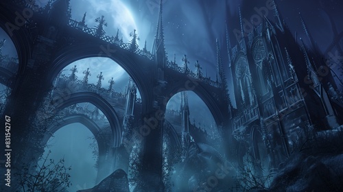 Gothic archivolts have pointed arches and intricate tracery, glowing ethereally, evoking timeless mystery.