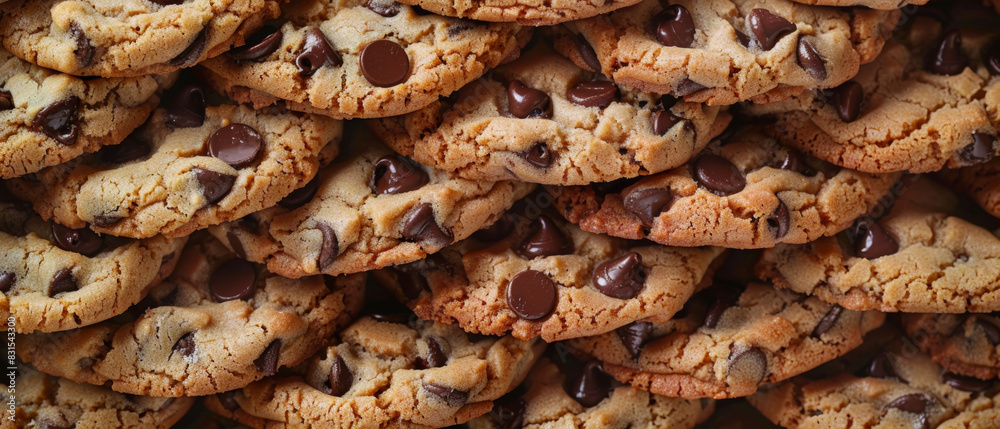Chocolate chip cookies stacked. National Chocolate Chip Cookie Day concept. Chocolate chip cookies stacked. National Chocolate Chip Cookie Day concept.