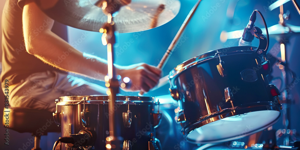 Closeup of drummer at concert