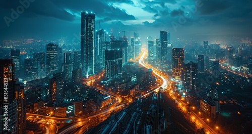 Futuristic city with a blue...