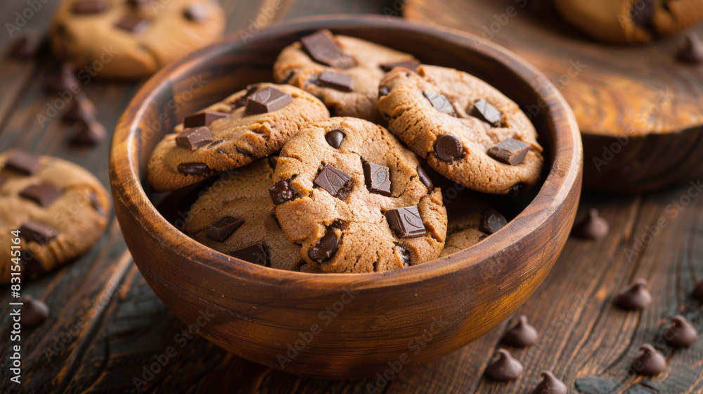 Chocolate chip cookies stacked on a plate. National Chocolate Chip Cookie Day concept. Chocolate chip cookies stacked on a plate. National Chocolate Chip Cookie Day concept.