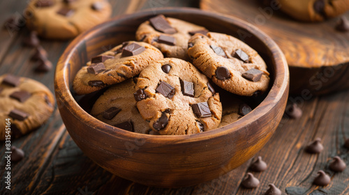 Chocolate chip cookies stacked on a plate. National Chocolate Chip Cookie Day concept.