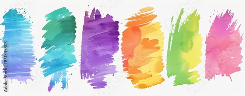 Colorful watercolor brush strokes in the style of  color swatches on a white background  vector illustration in a flat design style with colorful gradients  high resolution without shadows  profession