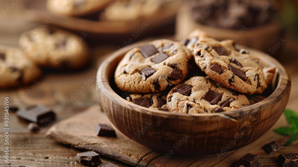 Chocolate chip cookies stacked on a plate. National Chocolate Chip Cookie Day concept. Chocolate chip cookies stacked on a plate. National Chocolate Chip Cookie Day concept.