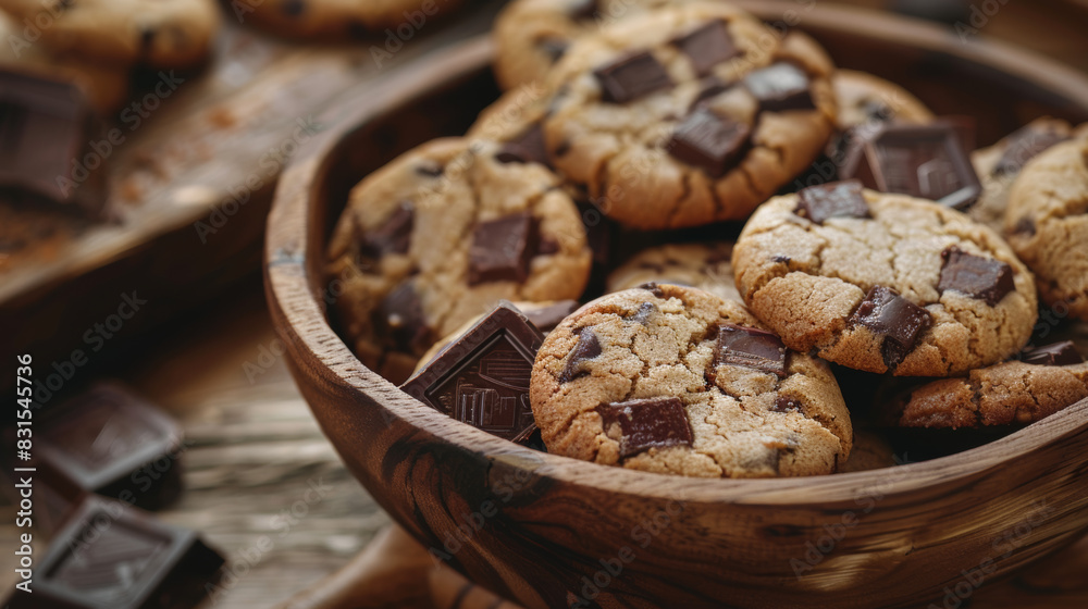 Chocolate chip cookies stacked on a plate. National Chocolate Chip Cookie Day concept.