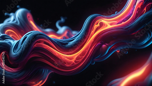 Abstract fractal background. Blue sci-fi material with orange inner glow. 3d curvy shape