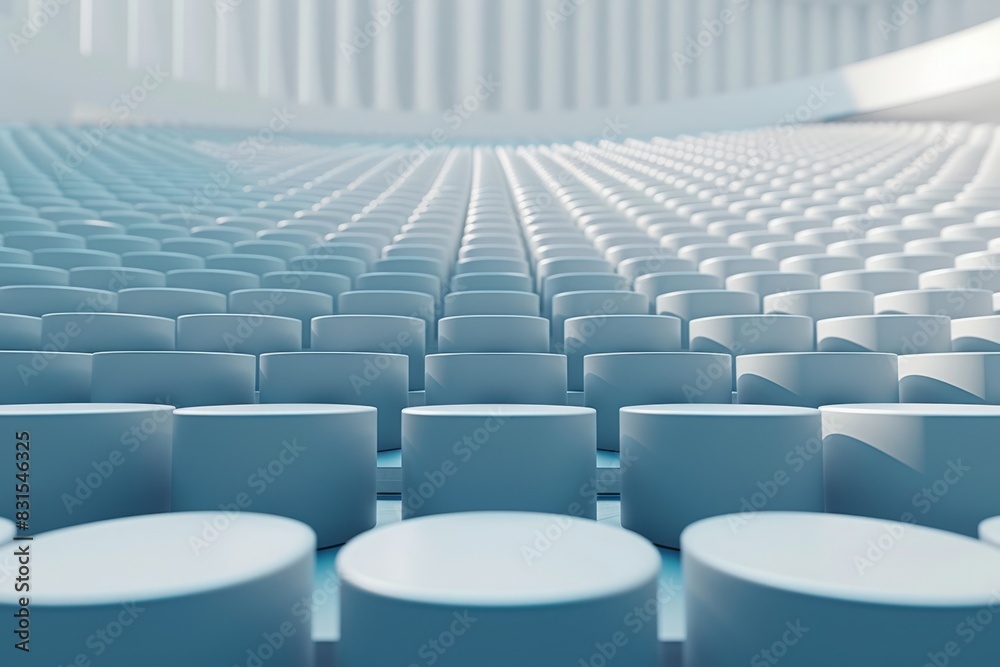 Modern Auditorium with Rows of Blue Chairs and Clean Design Modern Auditorium with Rows of Blue Chairs and Clean Design