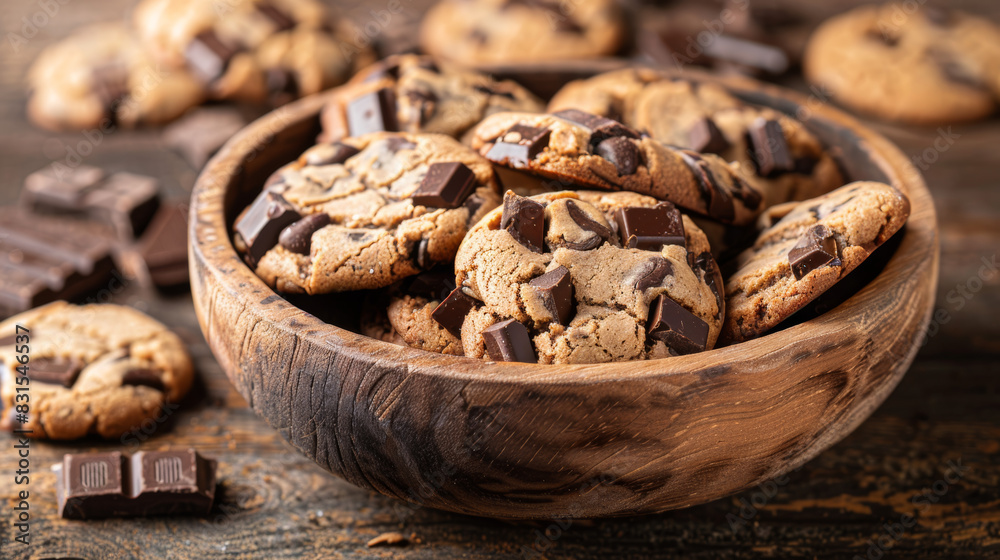 Chocolate chip cookies stacked on a plate. National Chocolate Chip Cookie Day concept. Chocolate chip cookies stacked on a plate. National Chocolate Chip Cookie Day concept.