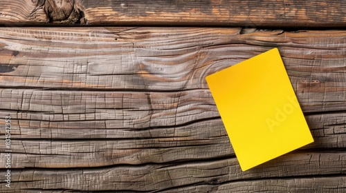 Reminder Concept Yellow Sticky Note on Wooden Surface with Writing photo