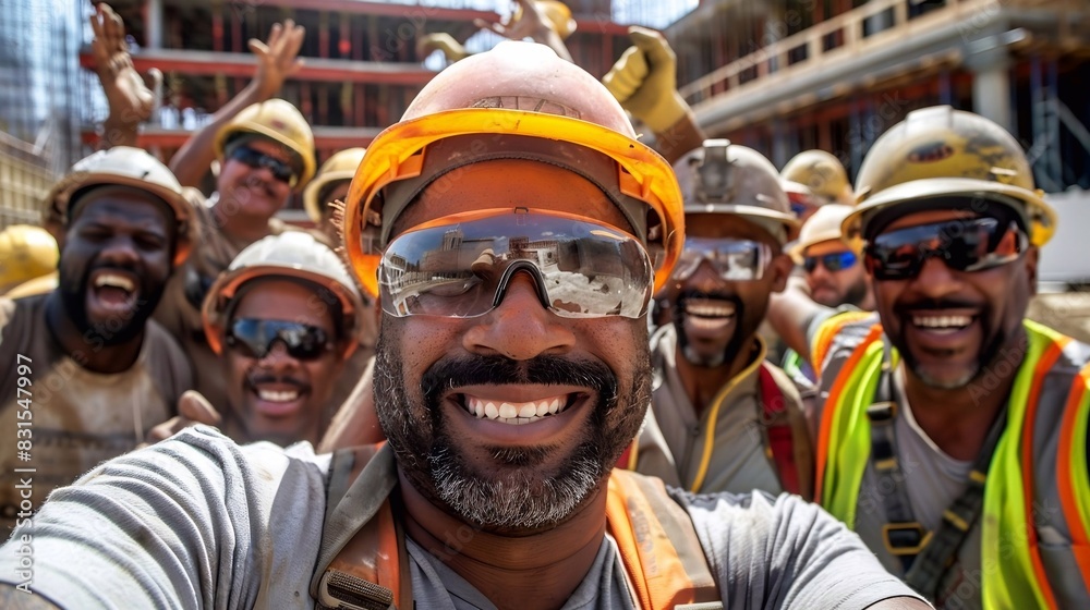 the construction team energizes themselves with positive energy before the start of the working day. Generative ai the construction team energizes themselves with positive energy before the start of the working day. Generative ai