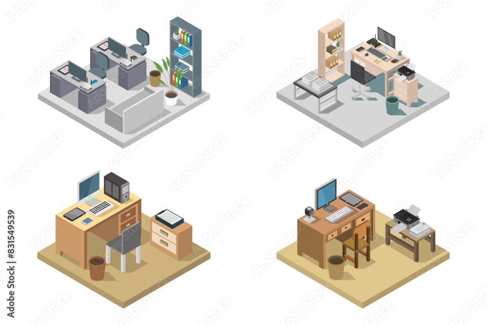 Office workplace isometric