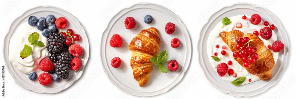 Three Plates With Croissants and Berries Three Plates With Croissants and Berries