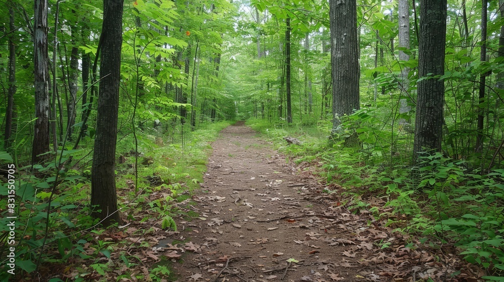 Wooded trail bordered by foliage