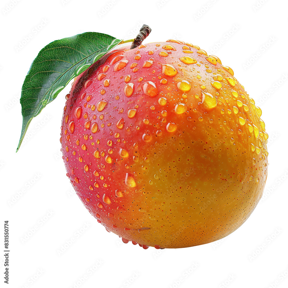 A fresh mango, isolated from the backdrop, cut out from its surroundings. Concept of tropical sweetness. Generative Ai.