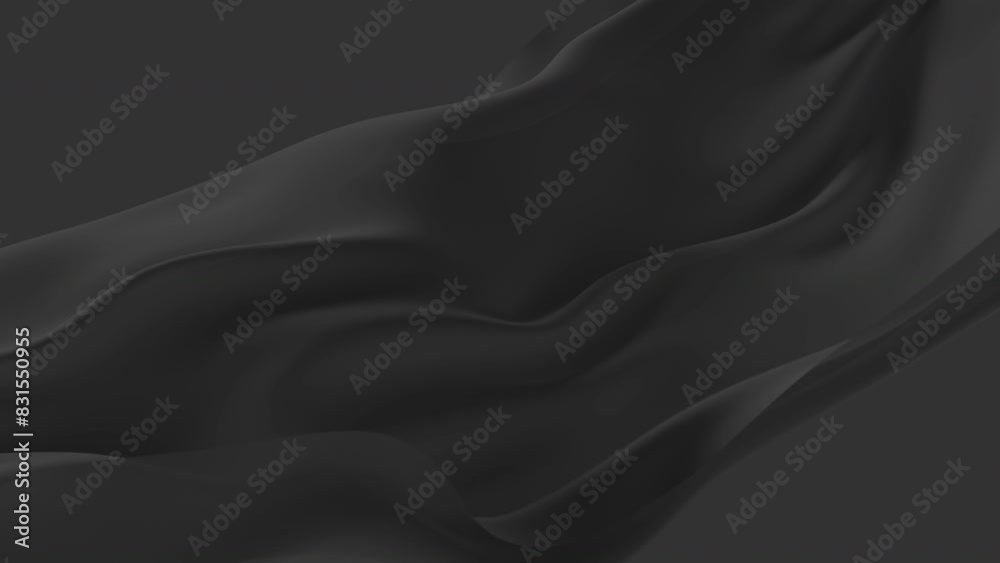 Abstract tenderness black grey silk background luxury wave cloth satin pastel color fabric. Liquid wave aqua splash, wavy fluid texture. Fluttering material. 3D ads animation motion design wallpaper