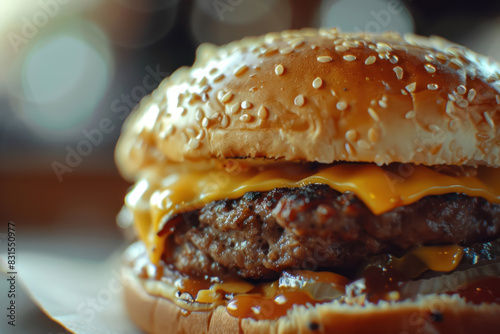 Wallpaper Mural close up of a cheeseburger with melting cheese and sesame bun in a vintage style
 Torontodigital.ca