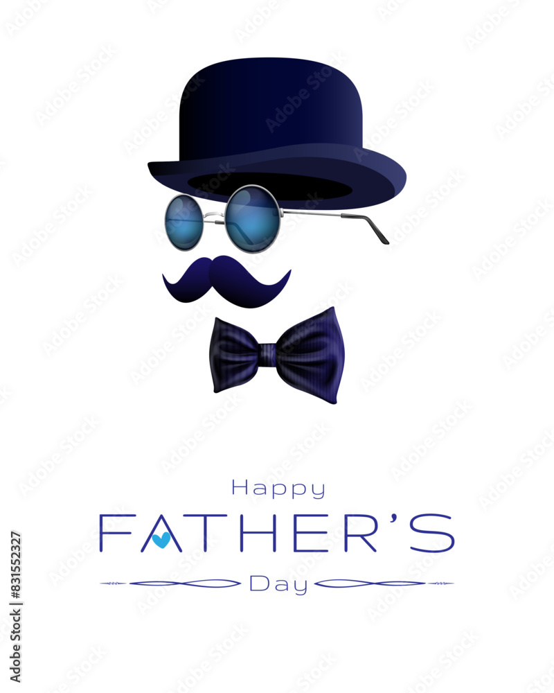 DAD’s day vector illustration, Son gift to father with dad mustache, hat and bow tie.